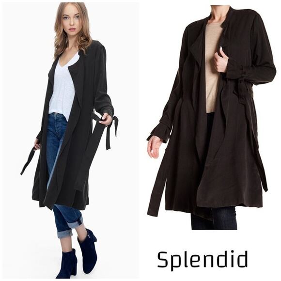 Splendid Jackets & Blazers - Splendid Sandwash Twill Drape Trench Coat. Black. Knee length. Tie waist